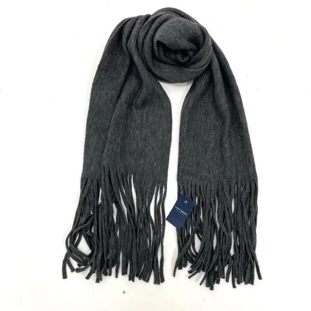 Lucky Brand Solid Brushed Knit Scarf Dark Gray Soft Cozy Winter Preppy One size